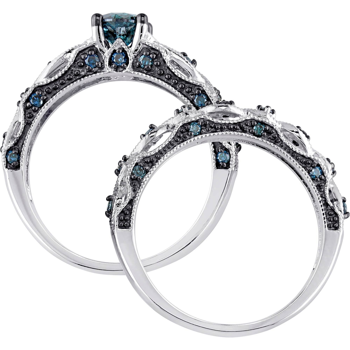 Diamore 1 CTW Blue Diamond Vintage Bridal Set in 10K White Gold - Image 3 of 4