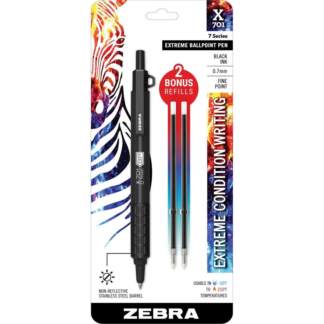 Zebra X 701 Retractable Ballpoint Pen 0.7mm Black 1 pk. Bonus 2 Refills