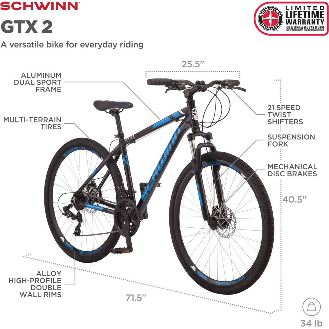 Schwinn GTX2 700c Men's Dual Sport Fitness Bike - Image 2 of 5