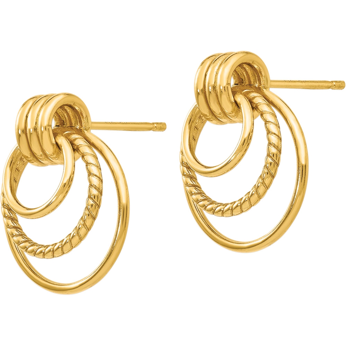 14K Yellow Gold 3 Hoop Door Knocker Earrings