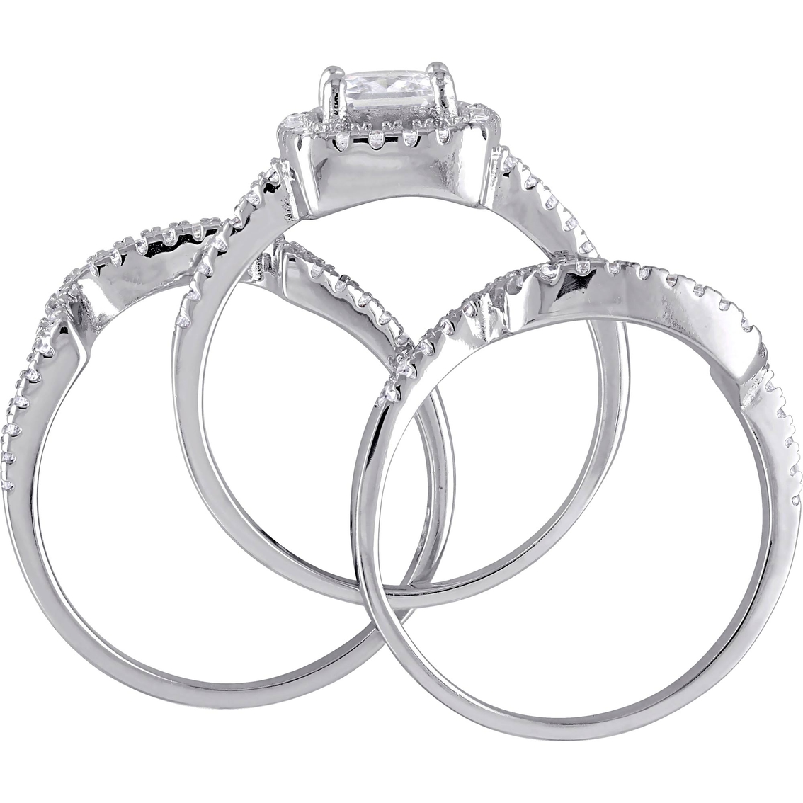 Sterling Silver Cubic Zirconia Halo 3 pc. Bridal Set - Image 3 of 4