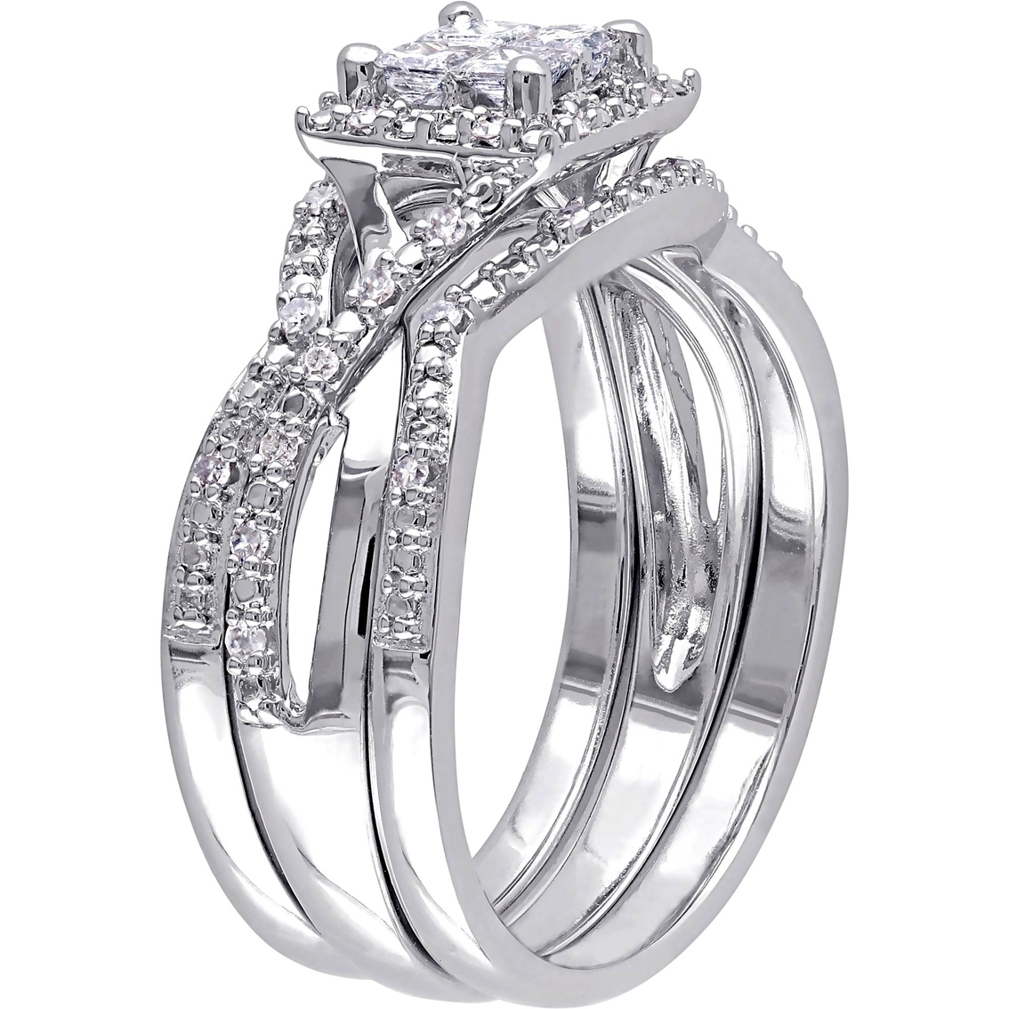 Diamore 1/2 CTW Diamond Halo 3-Piece Bridal Set in Sterling Silver - Image 2 of 4