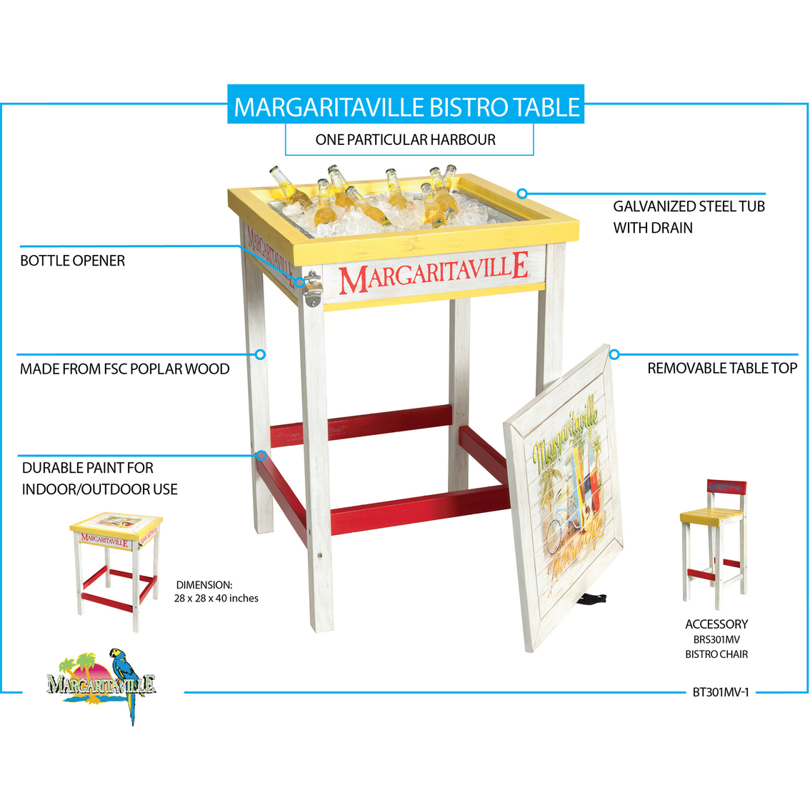 ShelterLogic Margaritaville Bistro Table with Beverage Tub - Image 4 of 7