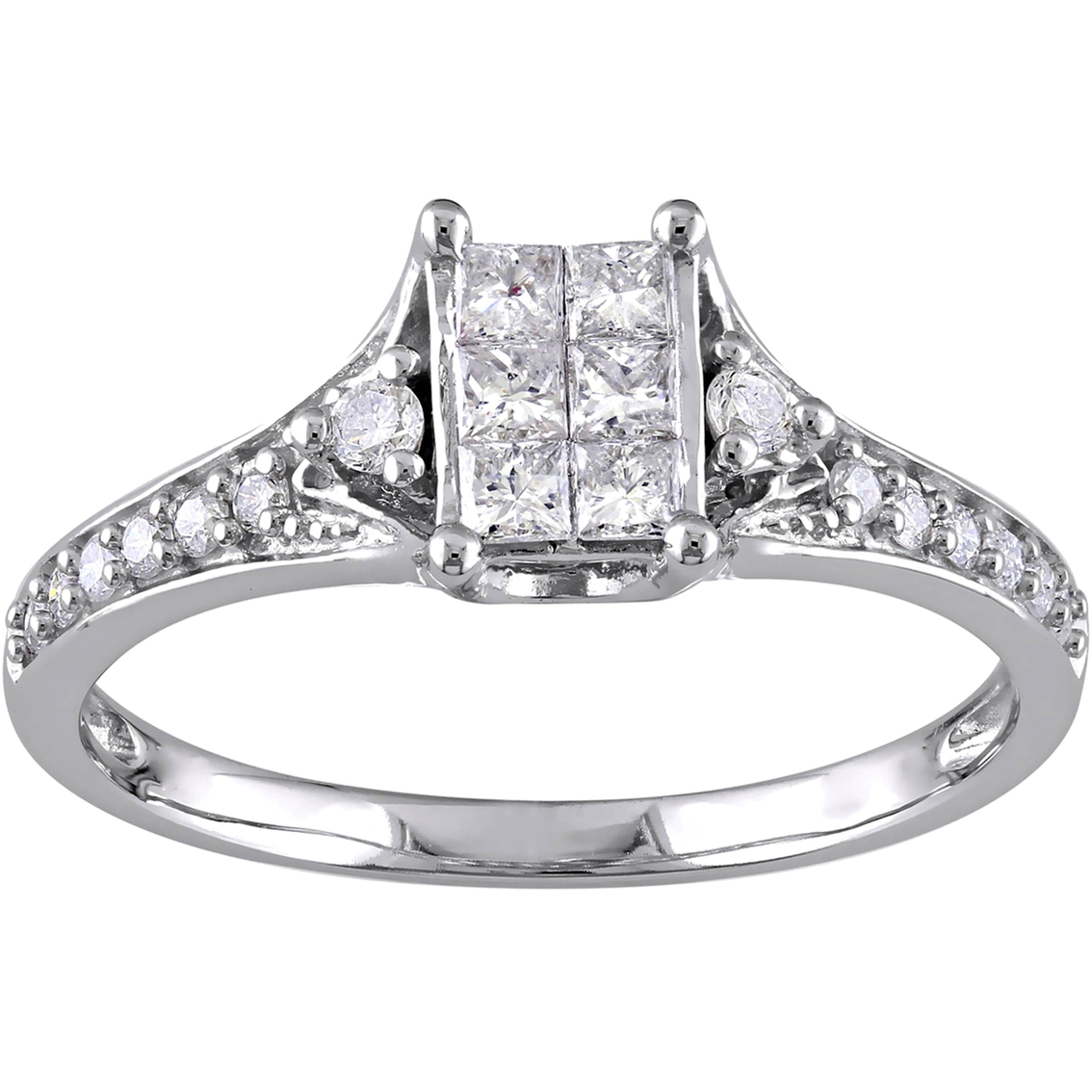 Diamore 10K White Gold 1/2 CTW Diamond Cluster Engagement Ring