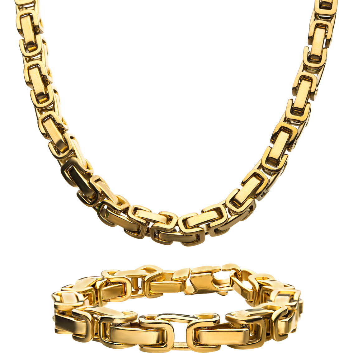 INOX 18K Gold Over Stainless Steel Byzantine Chain/Bracelet Set - Image 1 of 2