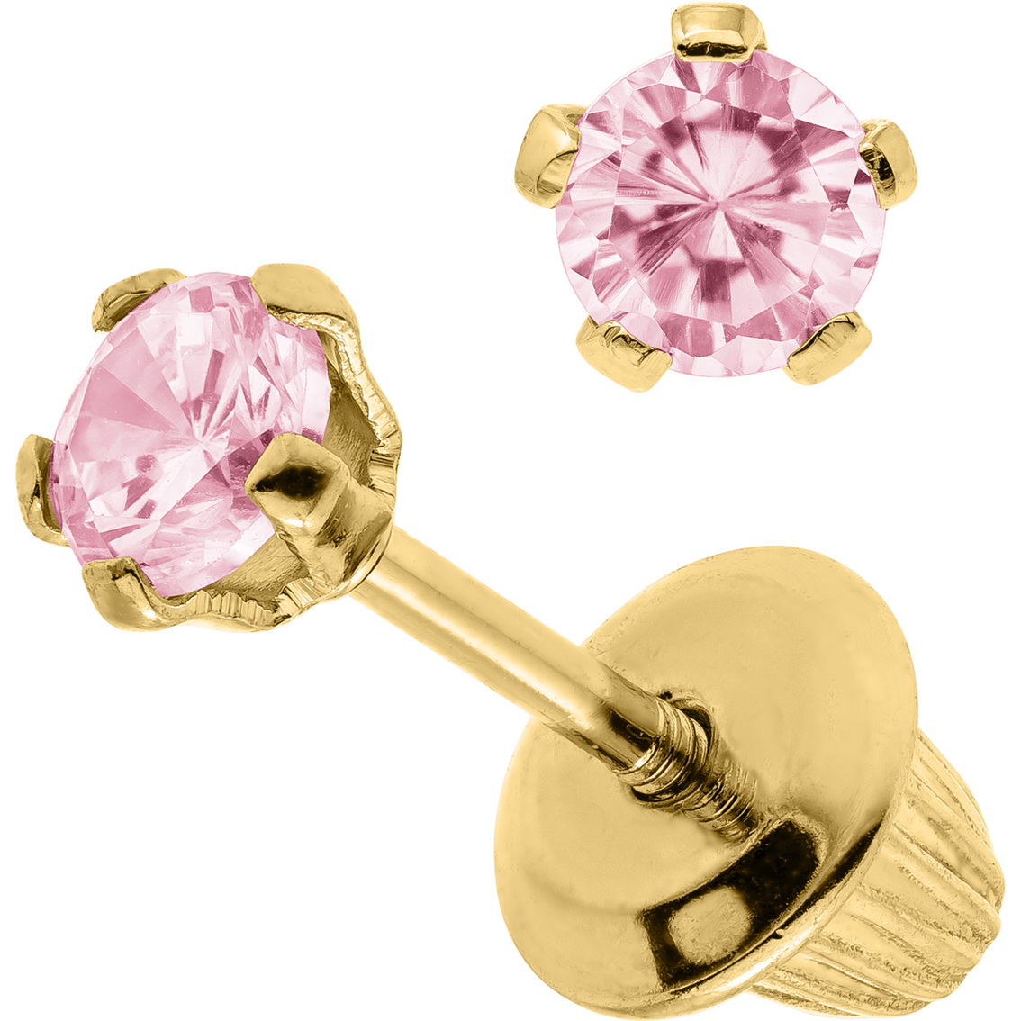 Kids 14K Yellow Gold Filled Pink Cubic Zirconia Safety Earrings
