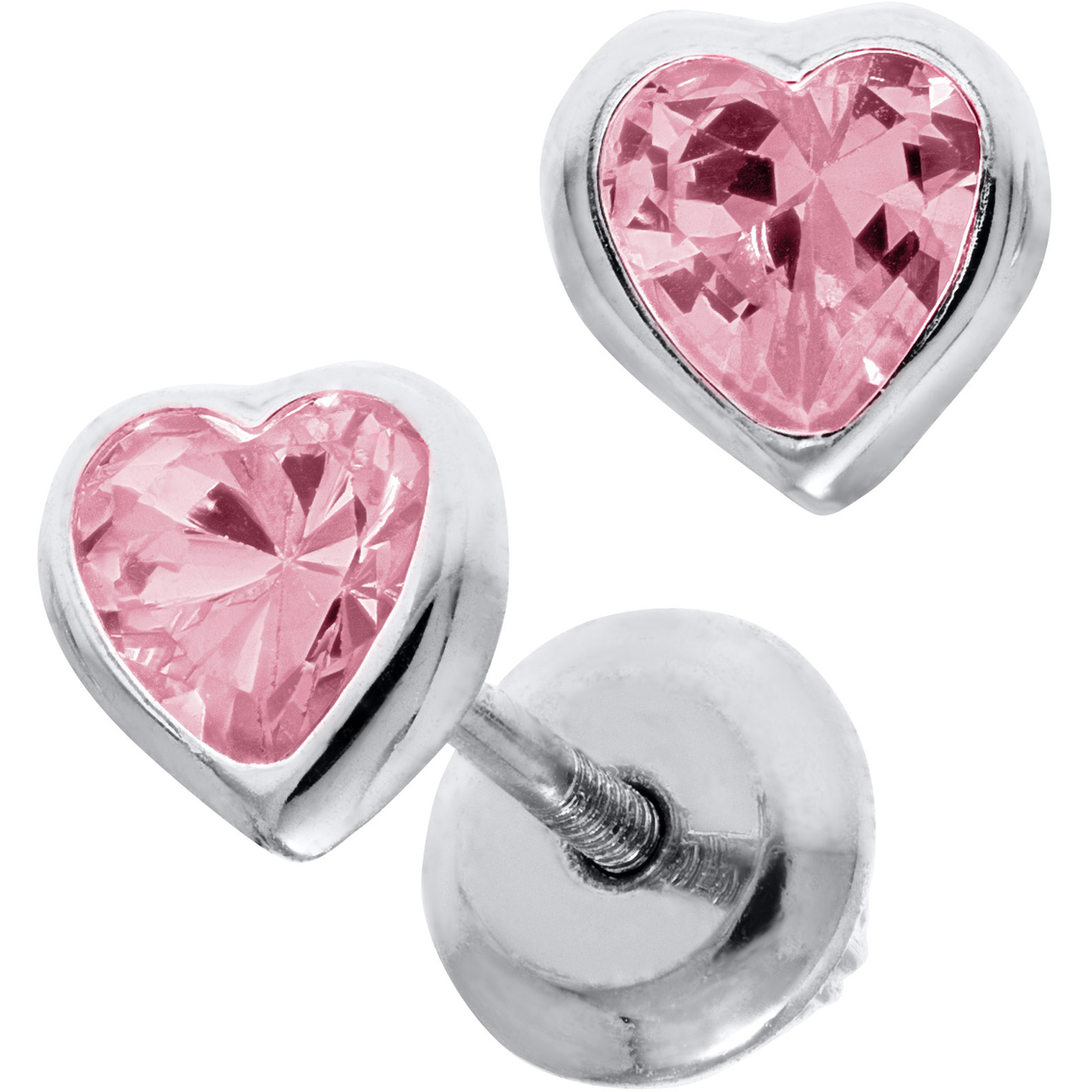Kids Sterling Silver Pink Cubic Zirconia Heart Earrings