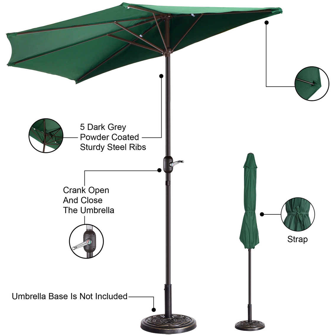 Pure Garden 9 ft. Fade Resistant Half Patio Umbrella - Image 3 of 7