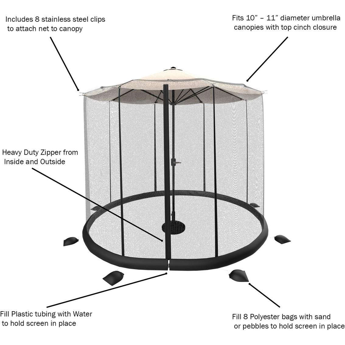 Pure Garden Patio Umbrella Mosquito/Bug Net for 10 to 11 ft. Table - Image 5 of 8