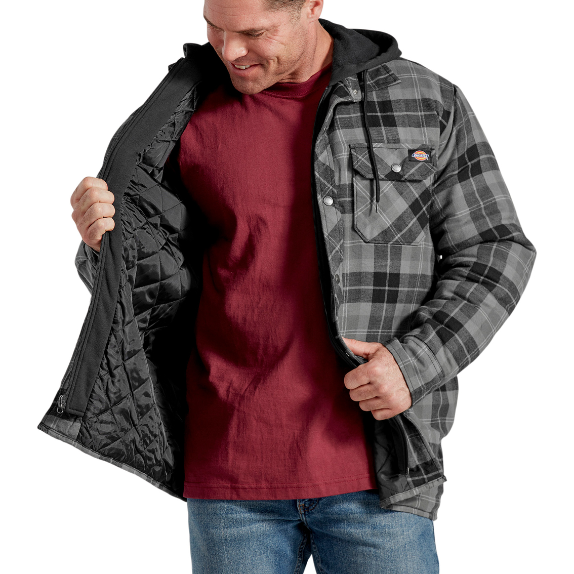 Dickies Relaxed Fit Icon Hooded Quilted Shirt Jacket - Image 3 of 3