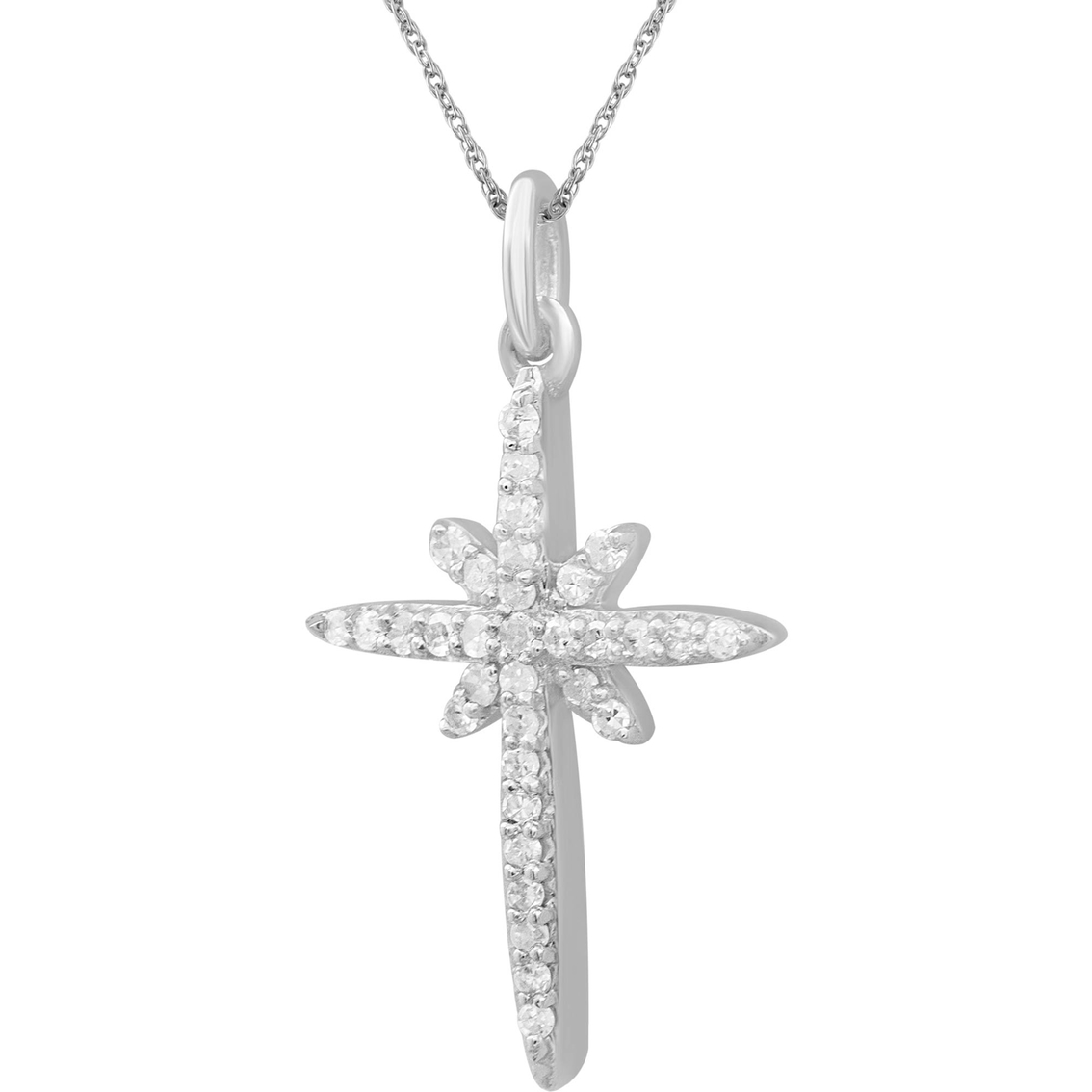 She Shines 10K White Gold 1/5 CTW Diamond Cross Pendant and Stud Earrings Set - Image 2 of 6