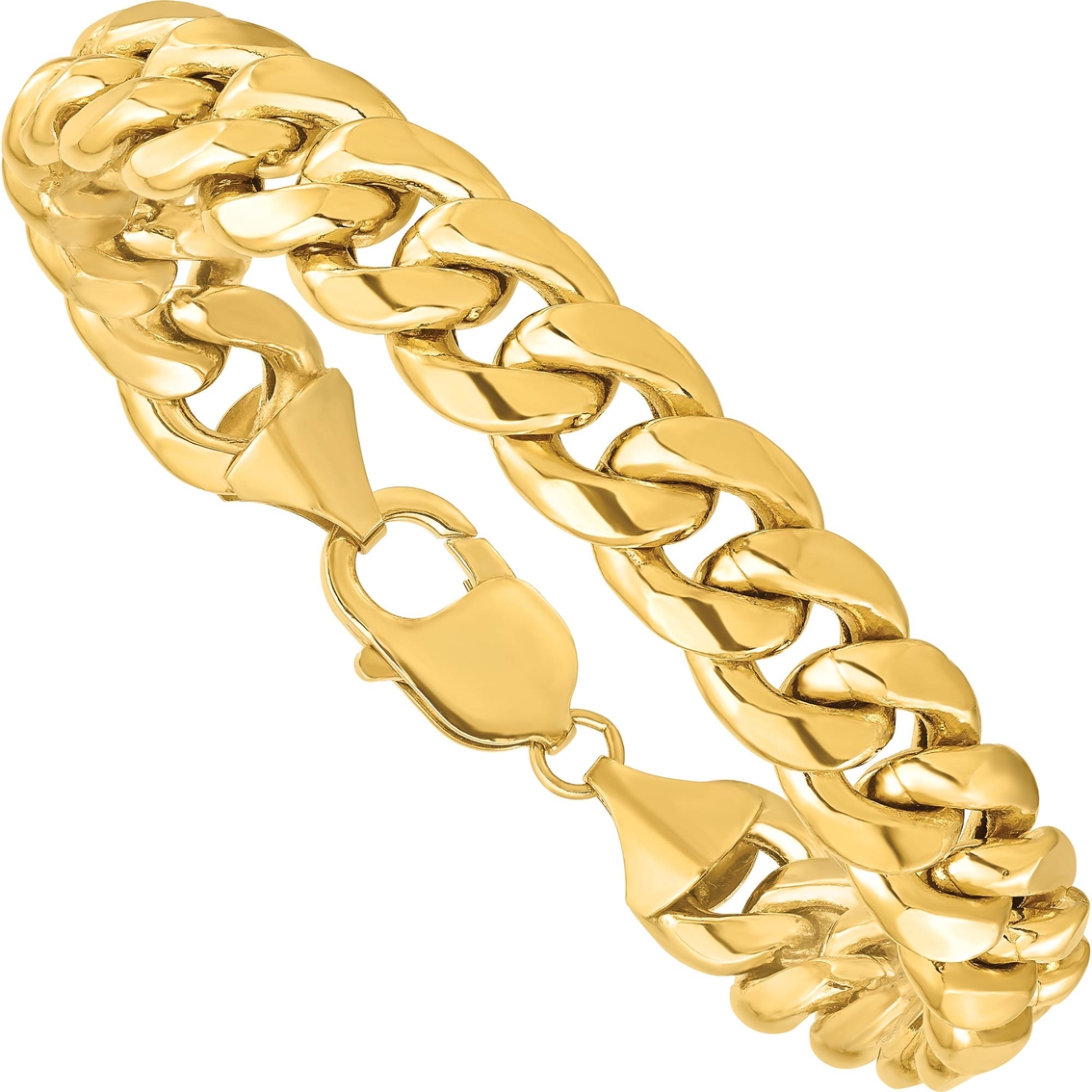 14K Yellow Gold 11mm Semi Solid Miami Cuban Chain Bracelet