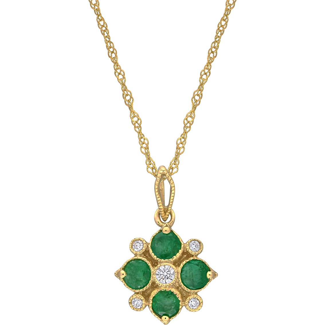Sofia B. 14K Yellow Gold Diamond Accent 3/8 TGW Emerald Floral Pendant 17 in.