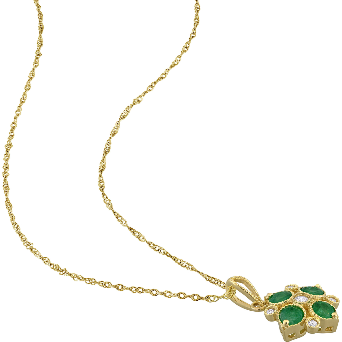 Sofia B. 14K Yellow Gold Diamond Accent 3/8 TGW Emerald Floral Pendant 17 in. - Image 2 of 2