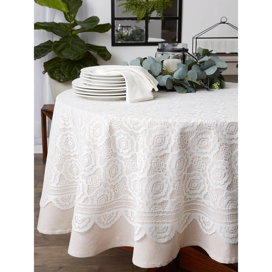 Design Imports Vintage Polyester Lace 63 in. Round Tablecloth - Image 6 of 10