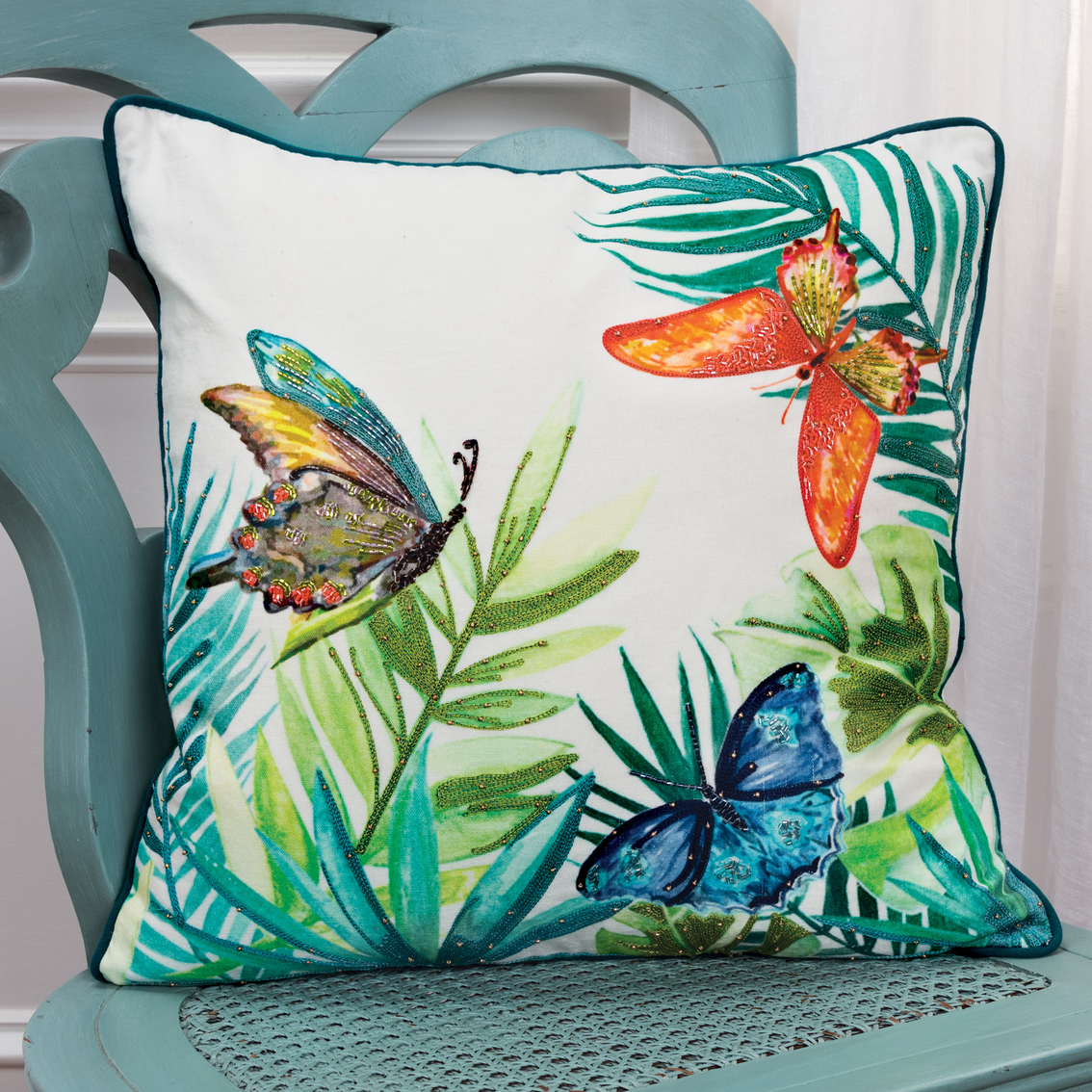 Rizzy Home Butterflies Orange Polyester Filled 20 in. x 20 in. Pillow - Image 2 of 2