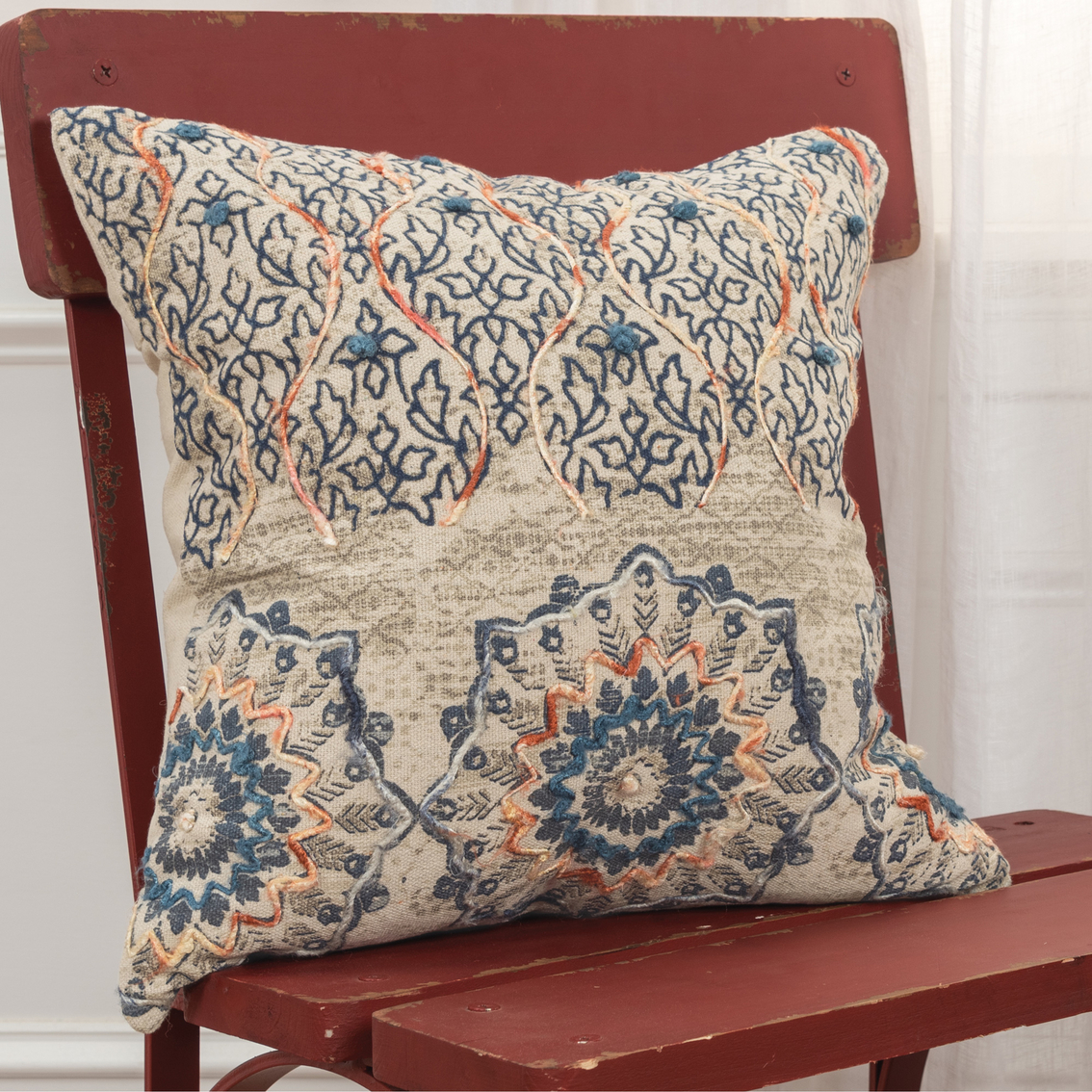 Rizzy Home Medallion Orange Polyester Filled Pillow - Image 2 of 2