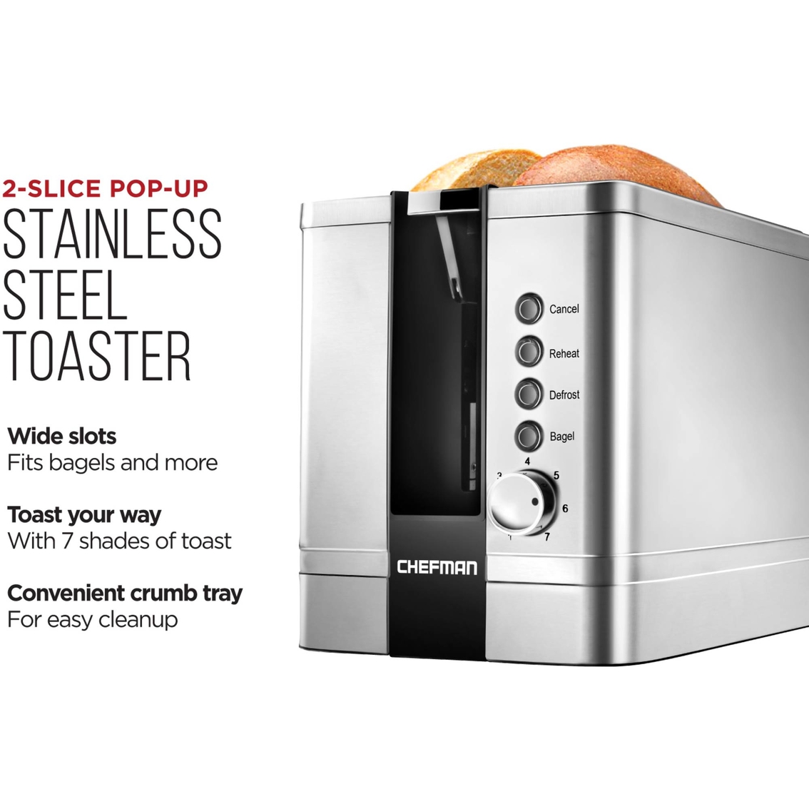 Chefman 2-Slice Pop-up Toaster - Image 6 of 7
