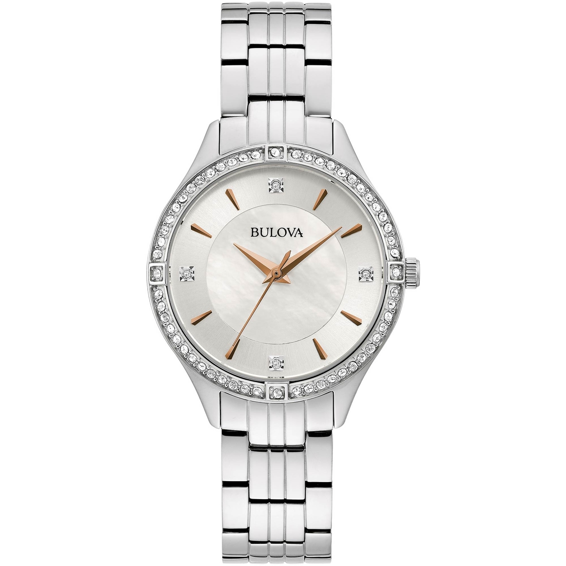 Bulova Women's Crystal Silvertone Stainless Steel Bracelet Watch 96L283
