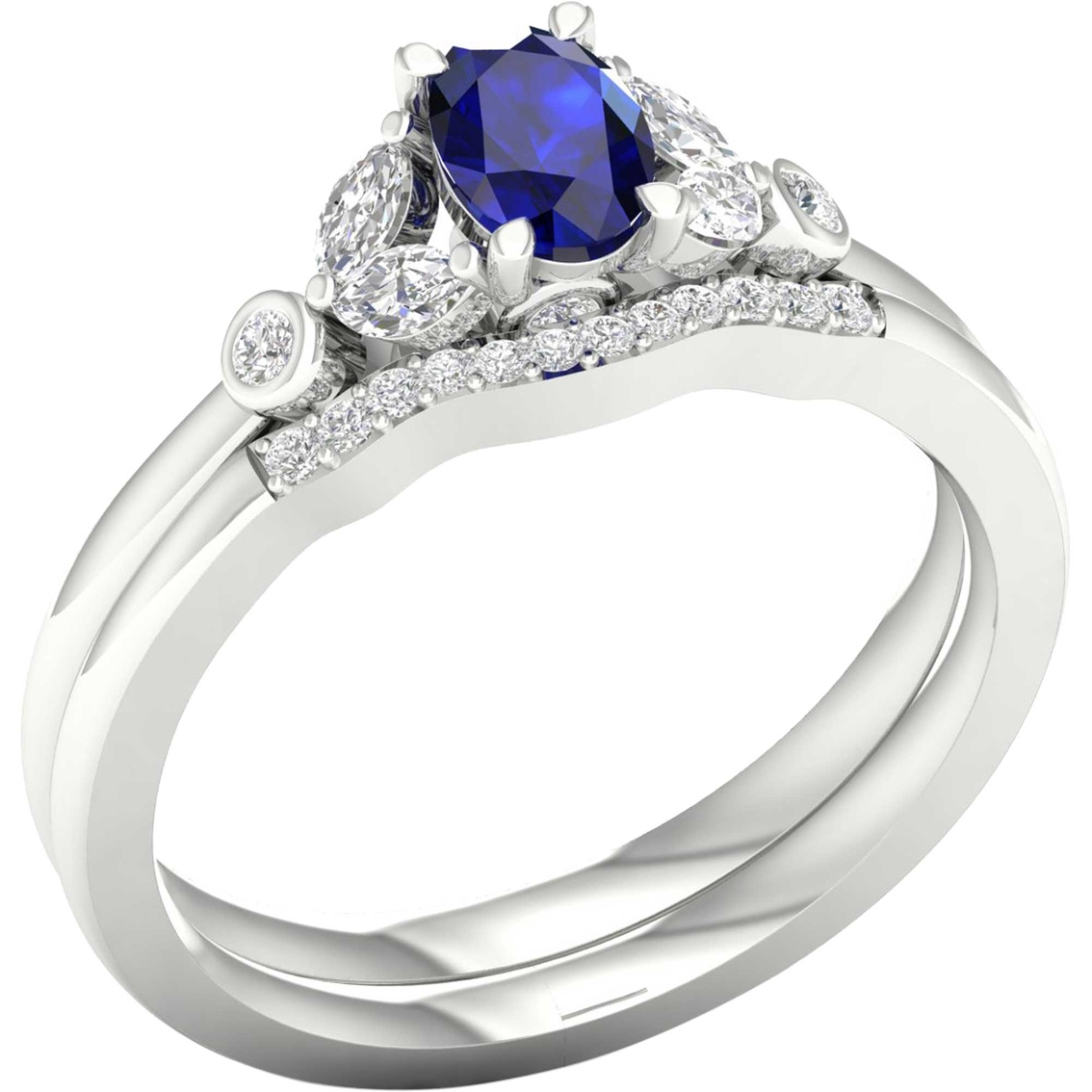 Color Bouquets by Lily 10K White Gold 1/5 CTW Diamond and Blue Sapphire Bridal Set - Image 2 of 4