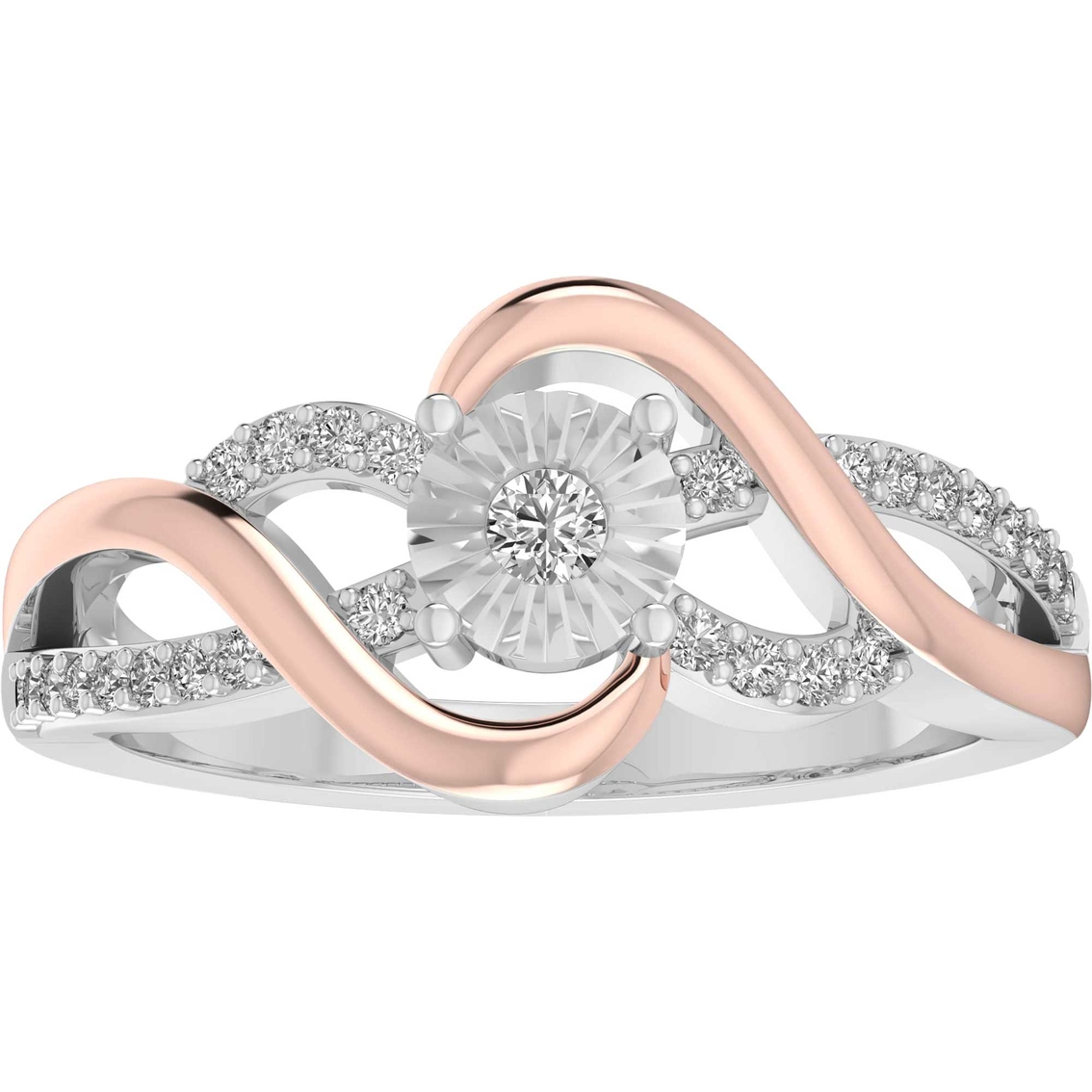 10K Rose Gold Over Sterling Silver 1/5 CTW Diamond Promise Ring Size 7