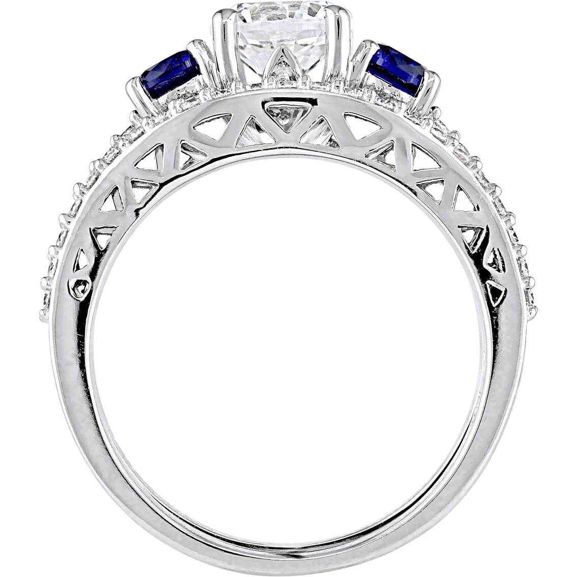 Sofia B. 10K White Gold Created Sapphire 1/10 CTW Diamond Bridal Set - Image 2 of 4