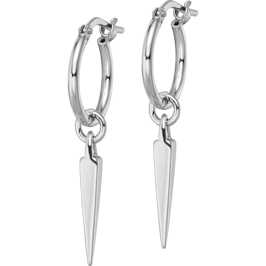 Sterling Silver Rhodium Plated Hoop Earrings with Dangle - Image 2 of 2