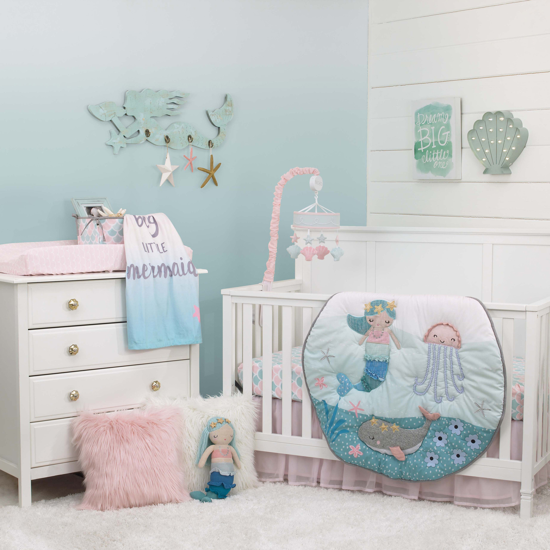 NoJo Sugar Reef Mermaid Nursery Crib Musical Mobile with Sea Shells and Stars - Image 3 of 3