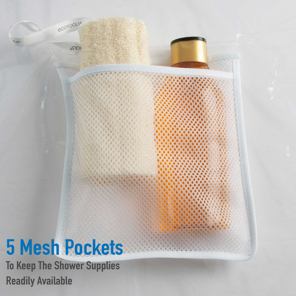 Bath Bliss Heavyweight PEVA Shower Liner with 5 Mesh Pockets - Image 3 of 4