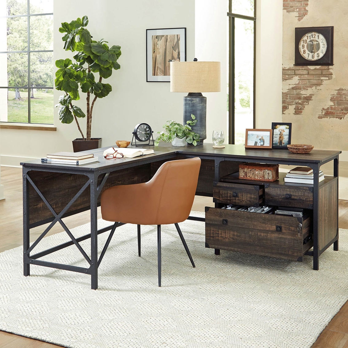 Sauder Wood and Metal L Desk with Drawers - Image 2 of 6