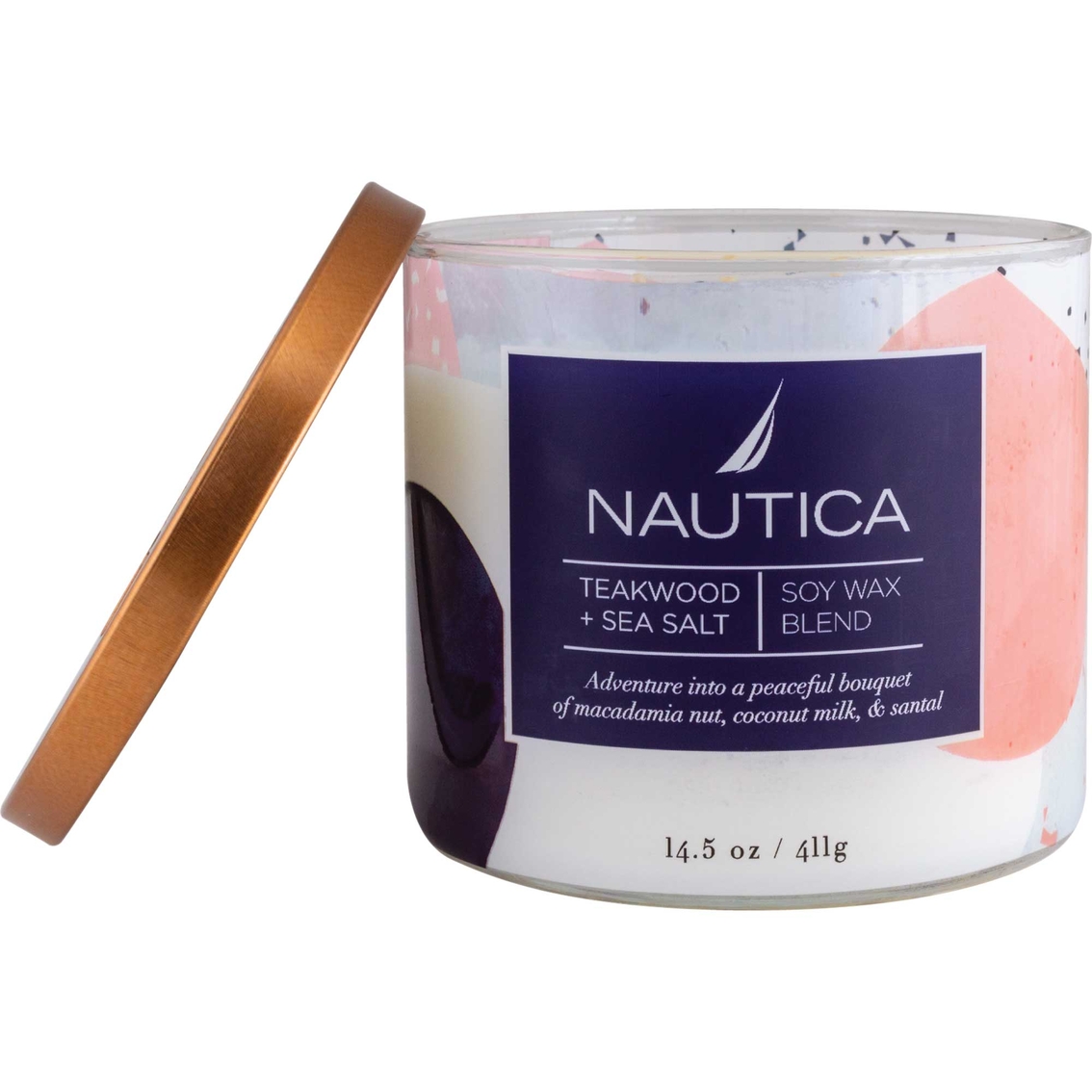 Nautica Teakwood and Sea Salt 3 Wick Jar Candle - Image 2 of 3