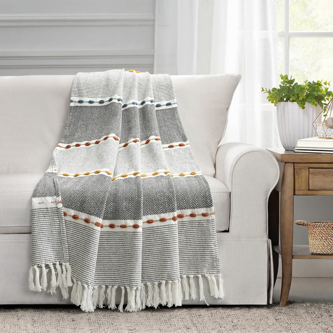 Lush Decor Herringbone Stripe Yarn Dyed Cotton Woven Tassel Throw - Image 2 of 3