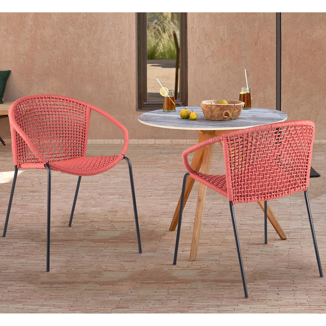 Armen Living Snack Indoor Outdoor Stackable Steel Dining Chair Set of 2 - Image 8 of 8