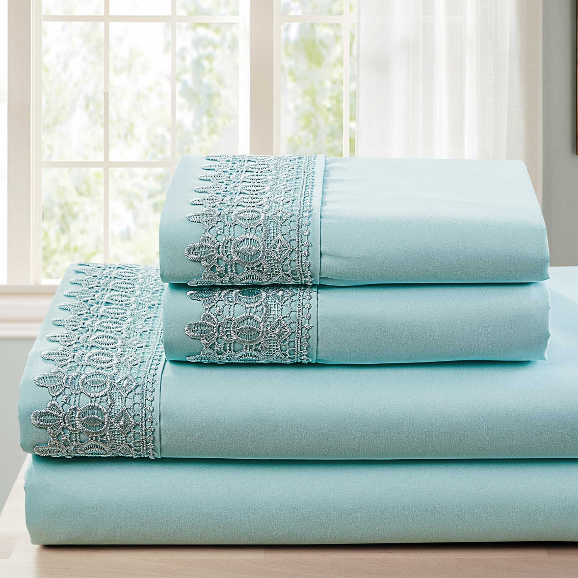 Spirit Linen Home Solid Lace Sheet Set (3 pc. or 4 pc.) - Image 2 of 2