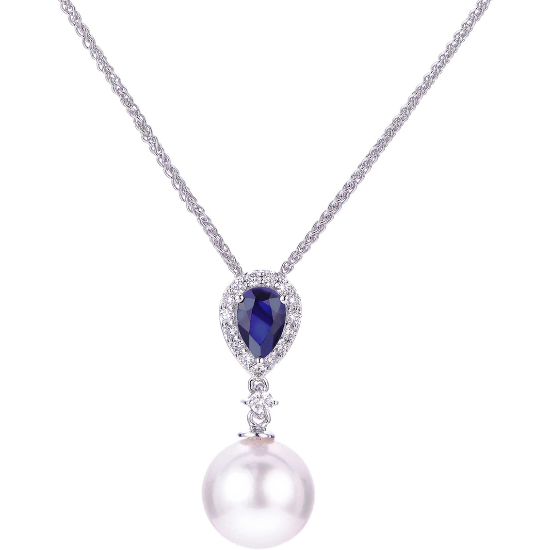 Imperial Deltah 14K White Gold Akoya Pearl, Sapphire and 1/7 CTW Diamond Pendant