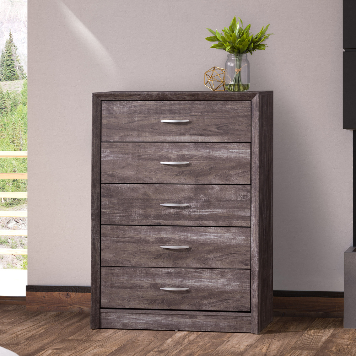 CorLiving Newport Washed Oak 5 Drawer Tall Dresser - Image 5 of 9