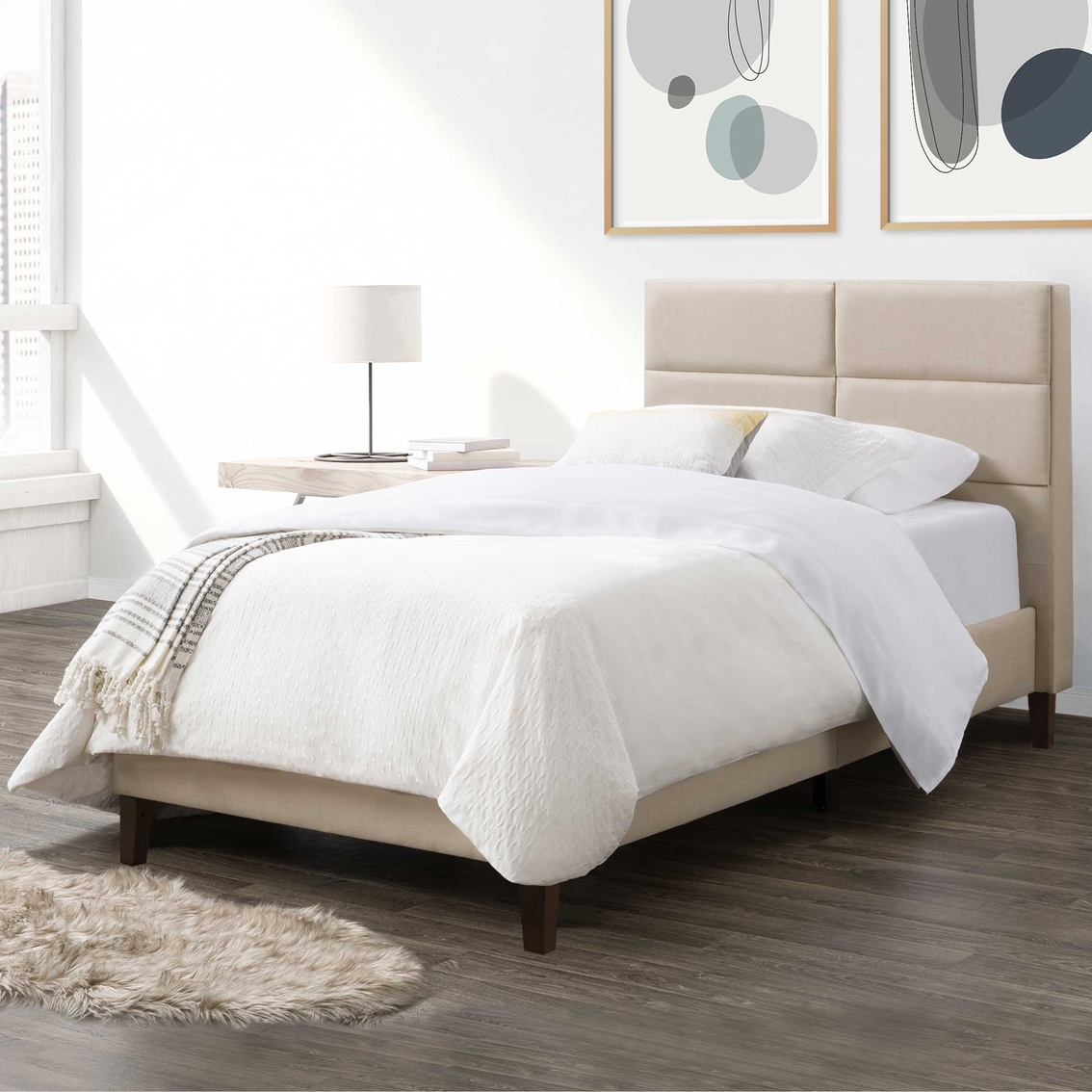 CorLiving Bellevue Cream Upholstered Panel Bed - Image 7 of 10