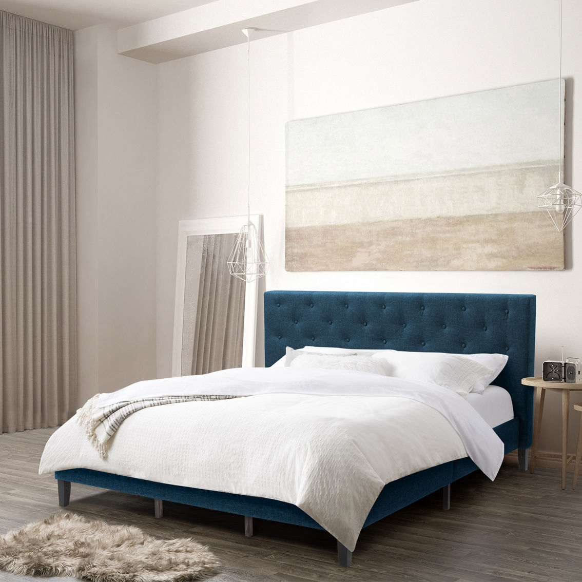 CorLiving Nova Ridge Ocean Blue Tufted Upholstered Bed - Image 8 of 10