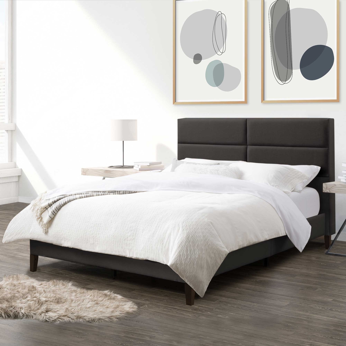 CorLiving Bellevue Dark Gray Upholstered Panel Bed - Image 7 of 10