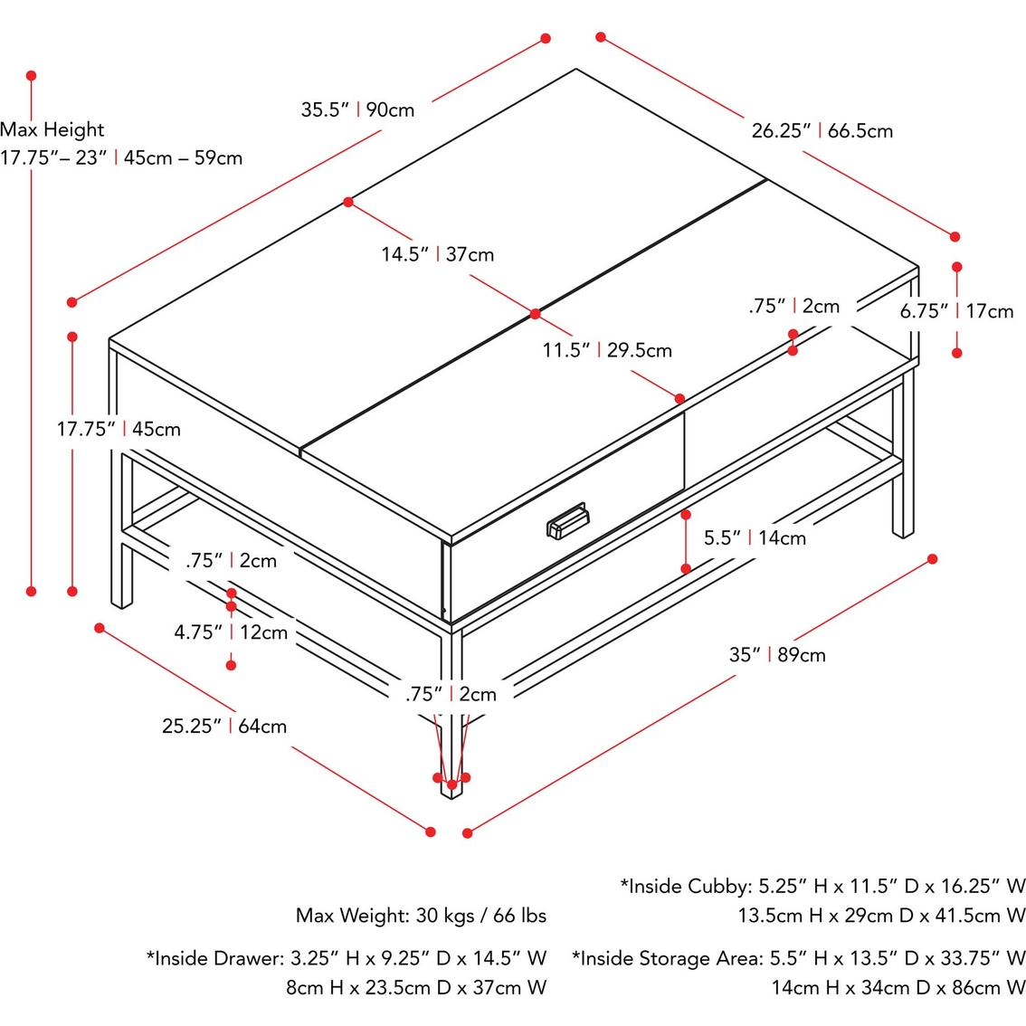 CorLiving Fort Worth Brown Wood Grain Finish Lift Top Coffee Table - Image 8 of 9