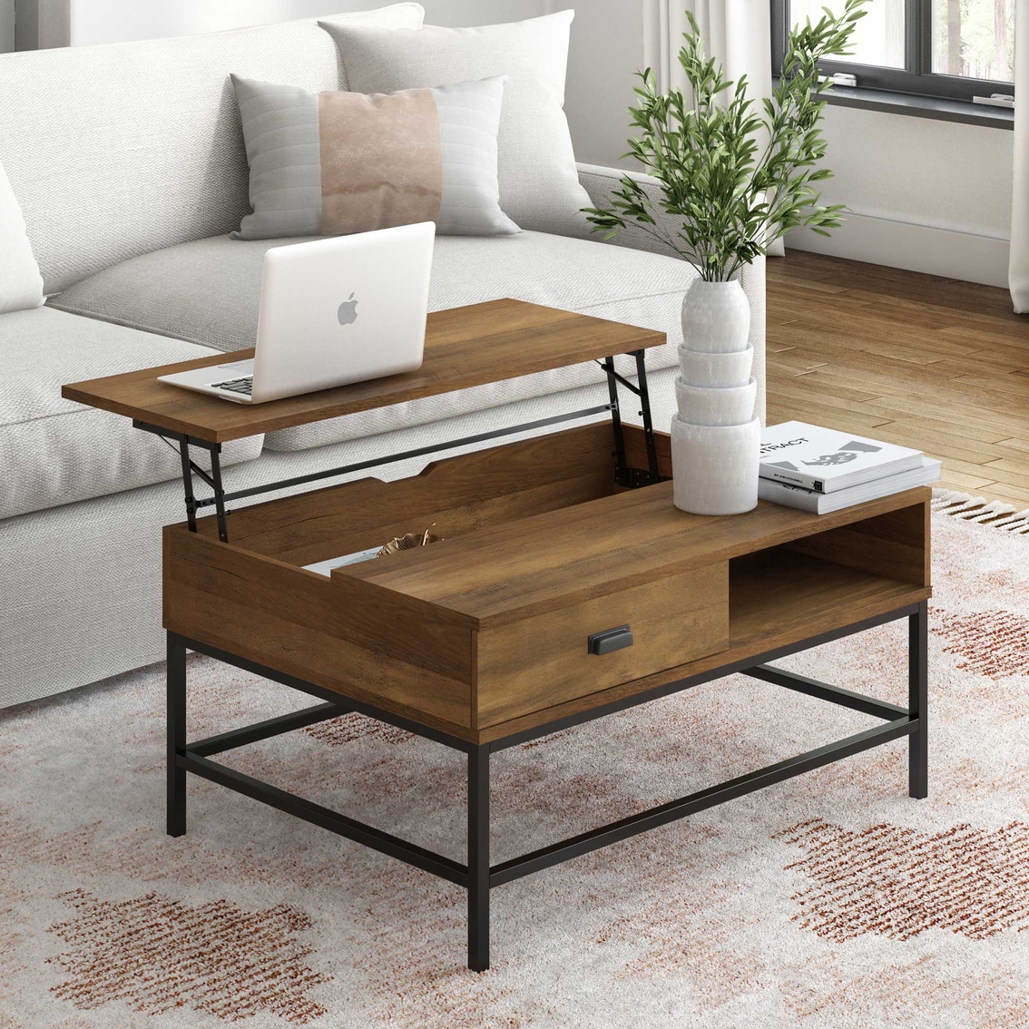 CorLiving Fort Worth Brown Wood Grain Finish Lift Top Coffee Table - Image 9 of 9