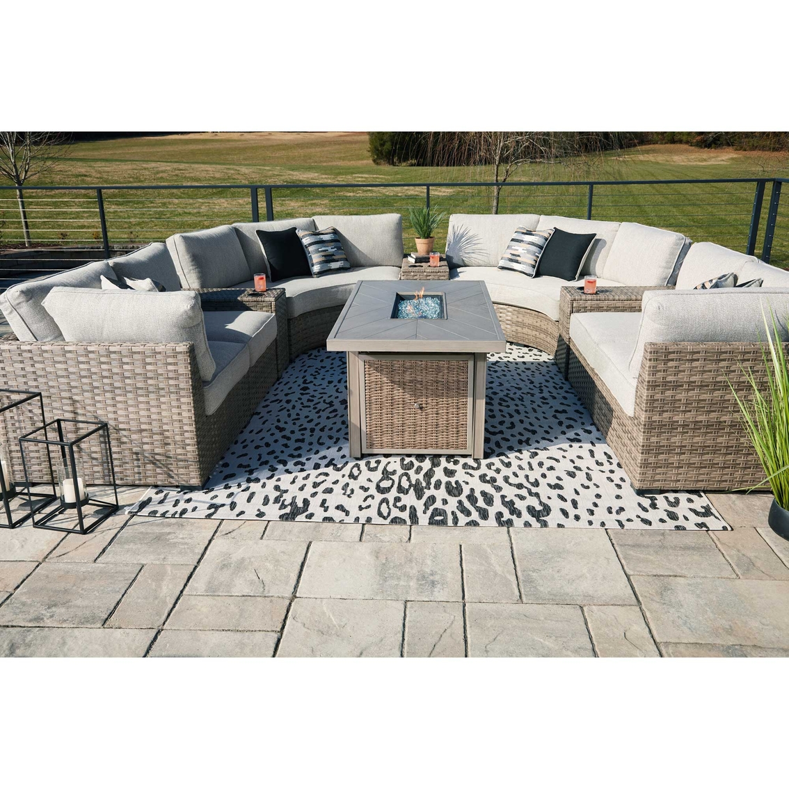 Signature Design by Ashley Calworth Outdoor 10 pc. Set with Firepit Table