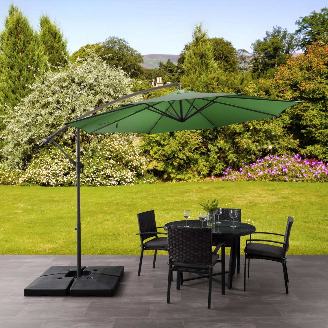 CorLiving 9.5 ft. Yellow UV Resistant Offset Tilting Patio Umbrella - Image 2 of 2