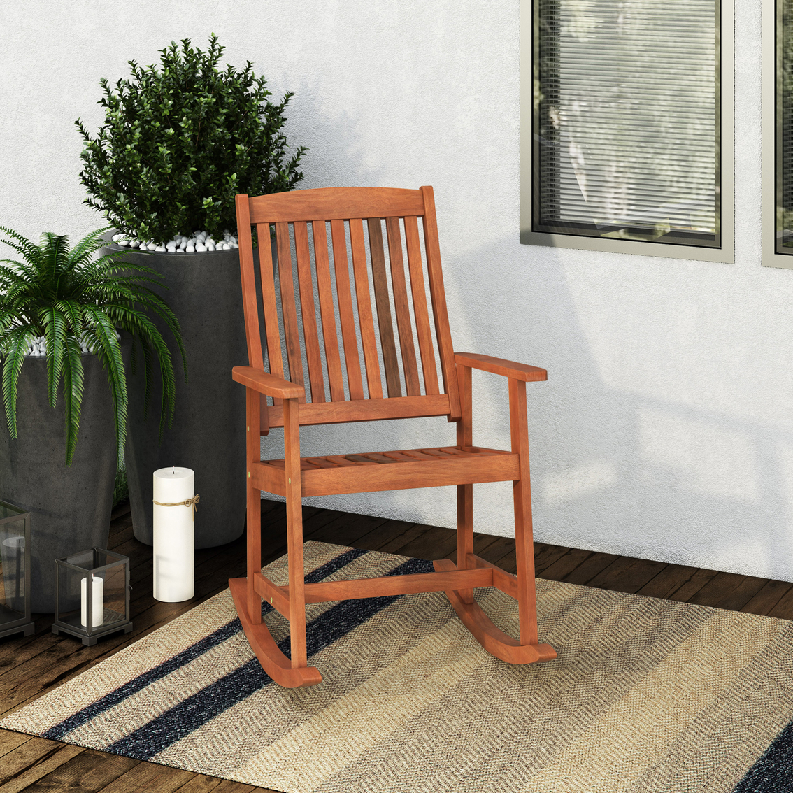 CorLiving Miramar Natural Hardwood Outdoor Rocking Chair - Image 8 of 8