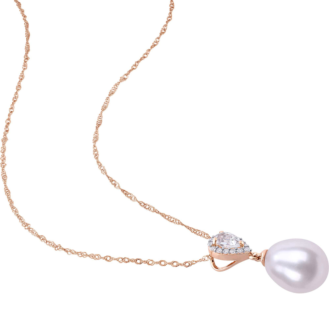 Sofia B. 10K Rose Gold Cultured Pearl White Topaz Diamond Earrings & Necklace - Image 2 of 3