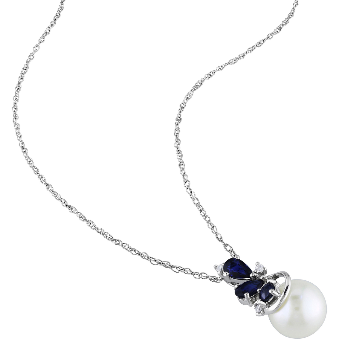 Sofia B. 10K White Gold Cultured Pearl Sapphire Diamond Earrings and Necklace - Image 2 of 3