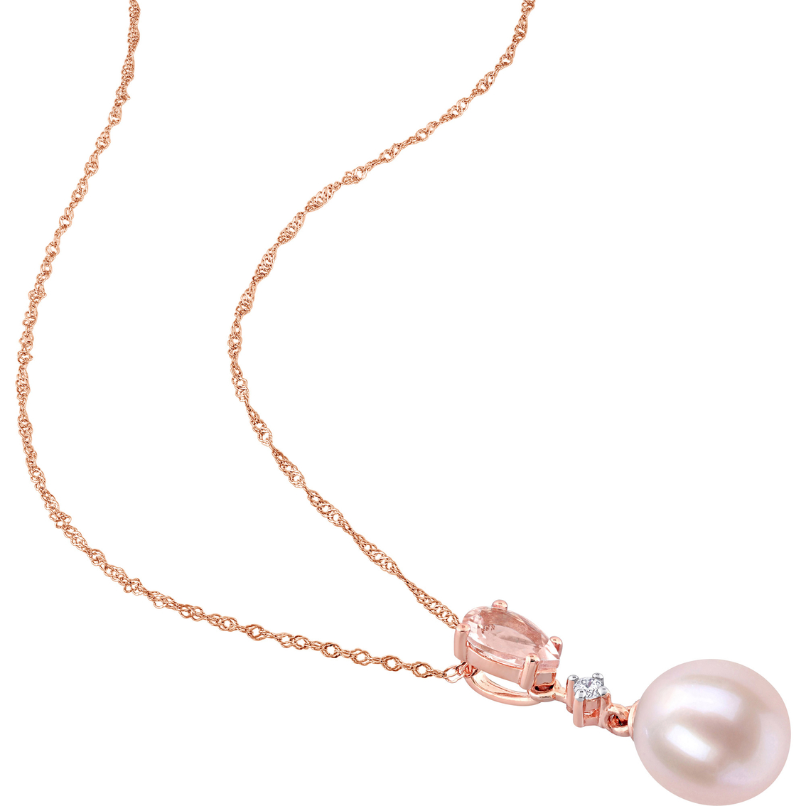 Sofia B. 10K Gold Cultured Pearl Morganite Diamond Earring and Necklace 2 pc. Set - Image 2 of 3