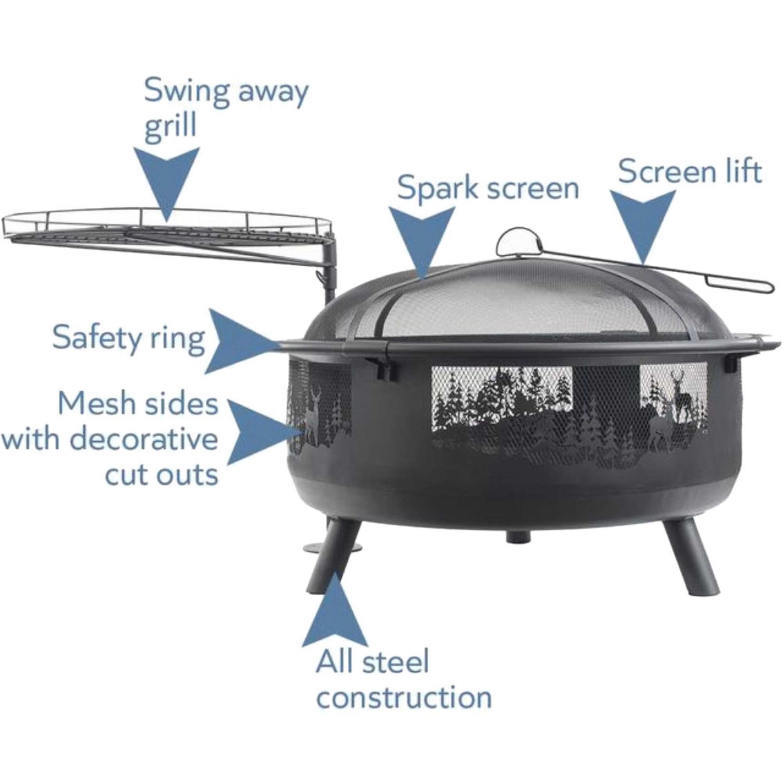 Blue Sky Outdoor Living 36 in. Round Barrel Fire Pit with Swing Away Grill - Image 2 of 4