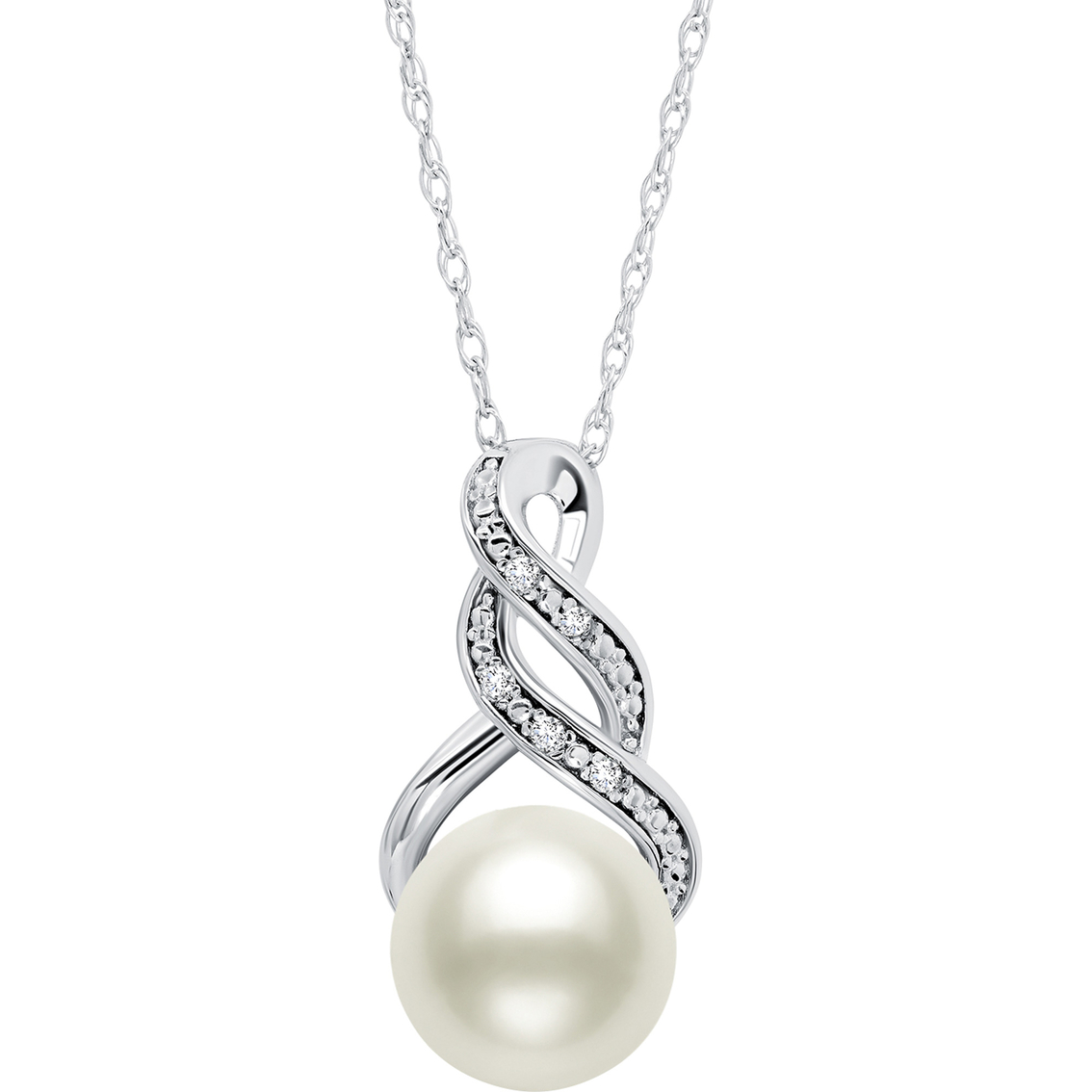 Sterling Silver Freshwater Pearl Diamond Accent Pendant Necklace and Earring  Set - Image 2 of 4