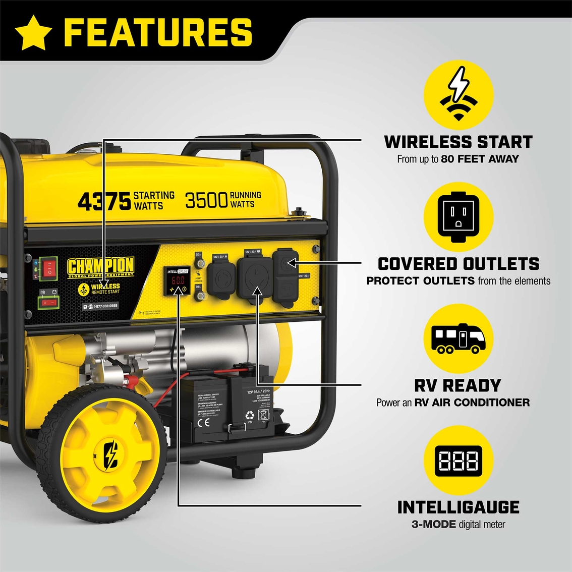 Champion 3500W RV Ready Portable Generator with Wireless Remote Start - Image 3 of 8